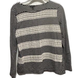 TALBOTS Women’s PS Stretch Comfy Cotton Modal‎ Lace Overlay Stripe Small Petite